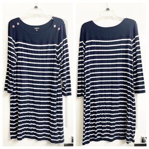 Allen B. by Allen Schwartz navy blue/white striped 3/4 sleeve dress